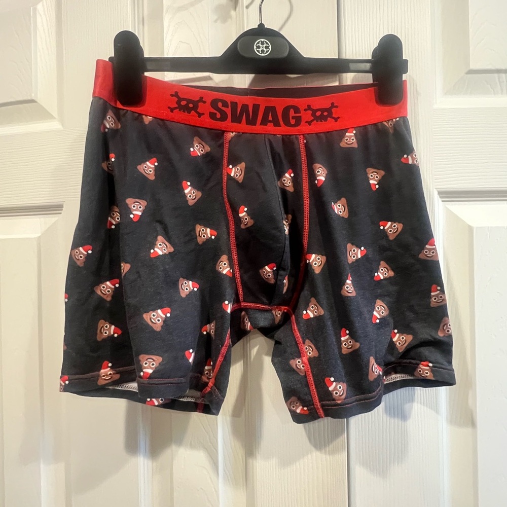 SWAG Men's Black Boxer Briefs with Emoji Print - Christmas 💩 Card